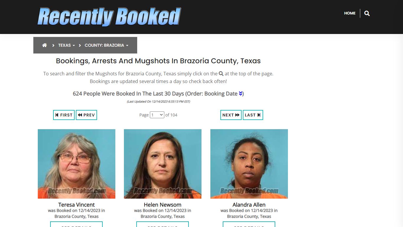 Recent bookings, Arrests, Mugshots in Brazoria County, Texas